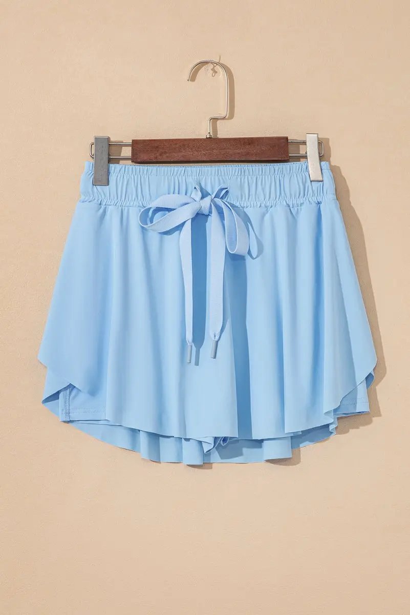 Sky Blue Drawstring High Waist Lined Tennis Skorts for Women - Love Salve